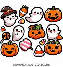 Halloween vector illustration bundle. Playful and expressive Halloween-themed illustration in cartoon style.