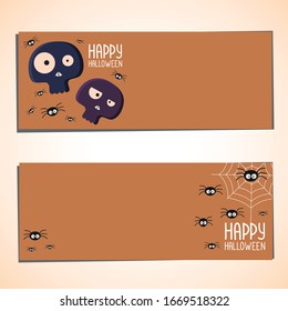 Halloween Vector illustration in cartoon style. Design for halloween. Skulls, spiders and web. Holiday banner design.