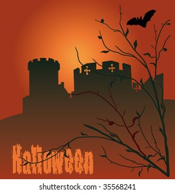 Halloween vector illustration with castle