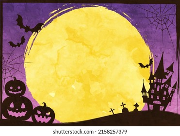 Halloween vector illustration of castle, pumpkin and full moon