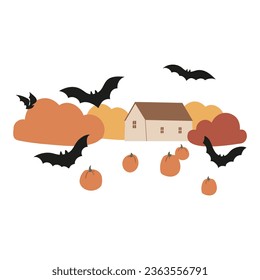 Halloween vector illustration with characters and pets in costumes, October festival scenes, Outdoor party flat style images clipart, digital download, black kids witch ghost skeleton cat dog clip art
