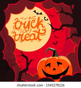 Ilustración vectorial de Halloween con nubes y calabaza