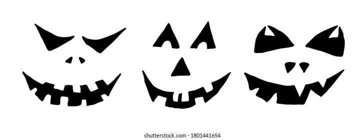Halloween vector illustration. Collection of hand drawn scary faces isolated on white background. Spooky character for banner, poster, invitation or festive decoration