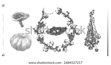 Halloween vector illustration collection. Trendy stippling photocopy effect