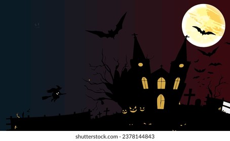 Halloween Vector Illustration. Cursed Moon and the cemetery.