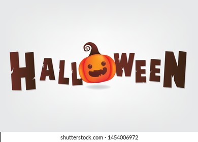 Halloween vector illustration.  Cute  pumpkin with Halloween typography on white background.