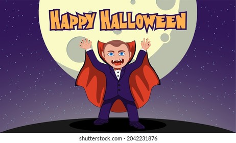 Ilustración vectorial de Halloween. Capa de bruja vampiro cúrcuta bajo la ilustración del vector de luz de la luna. Ropa de niño Drácula. perfecto para banner, plantilla, fondo, papel pintado, volante, folleto, afiche, fondo.