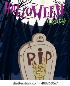 Halloween vector illustration - Dead Man arms from the ground with invitation to zombie party