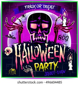 Halloween vector illustration - Dead Man arms from the ground with invitation to zombie party art