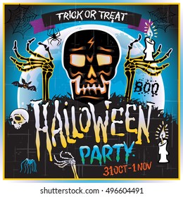 Halloween vector illustration - Dead Man arms from the ground with invitation to zombie party art