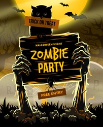 Halloween Vector Illustration - Dead Man's Arms From The Ground With Invitation To Zombie Party