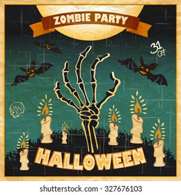 Halloween vector illustration - Dead Man's arms from the ground with invitation to zombie party art