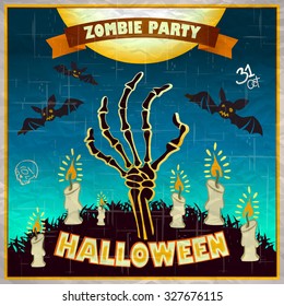 Halloween vector illustration - Dead Man's arms from the ground with invitation to zombie party art