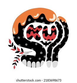 Halloween vector illustration designed in doodle style in black and orange tones on white background for Halloween themed decorations, t-shirt pattern, bag design, mug,  fabric pattern, t-shirt design