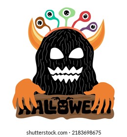 Halloween vector illustration designed in doodle style in black and orange tones on white background for Halloween themed decorations, t-shirt pattern, bag design, mug,  fabric pattern, t-shirt design