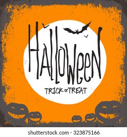 Halloween vector illustration. Dry tree, full moon and pumpkins. Trick or treat