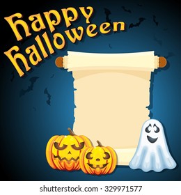 Halloween vector illustration with empty paper scroll