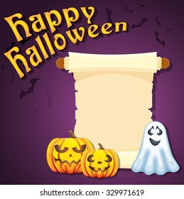 Halloween vector illustration with empty paper scroll