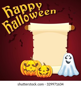 Halloween vector illustration with empty paper scroll