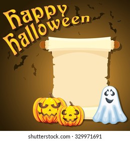 Halloween vector illustration with empty paper scroll