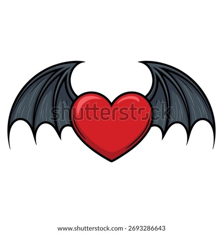 Halloween vector illustration flying evil heart with bat wings perfect for spooky decoration fantasy artwork or horror themed cartoon creative design