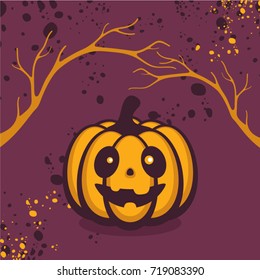 Halloween vector illustration with funny pumpkin. Scary forest. Design for halloween party, menu or invitation.