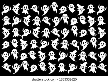 Halloween. Vector illustration of ghost. Background pattern. Black and white. Black background pattern. 