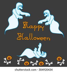 Halloween vector Illustration with ghost. Perfect illustration for halloween, greeting cards, postcards