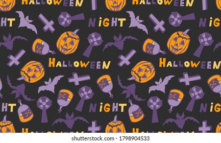 Halloween vector illustration. Hand drawn seamless pattern. Spooky elements for banner, poster, invitation or festive decoration
