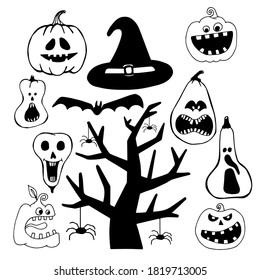 Halloween vector illustration. Hand drawn holiday elements isolated on white background. Doodle style. Spooky character for banner, poster, invitation or holiday decoration, design.