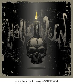 Halloween vector illustration with hand drawn skull & candle