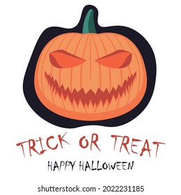 halloween vector illustration. Happy halloween vector postcard with pumpkin and trick or treat slogan. Isolated on white background