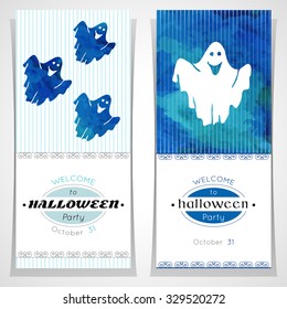 Halloween vector illustration. Happy Halloween Poster. Set of cards for invitation to Halloween party. Templates for Halloween cover, banner or flyer design. 
