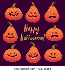 Halloween vector illustration. Happy Halloween Poster. Background with pumpkin. Set icons