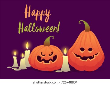 Halloween vector illustration. Happy Halloween Poster for party. Background with pumpkin, candles.