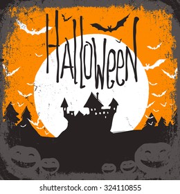 Halloween vector illustration with haunted castle