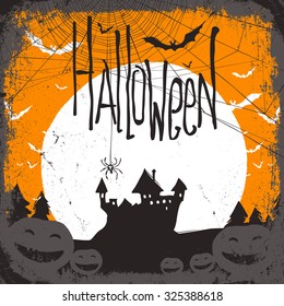 Halloween vector illustration with haunted castle