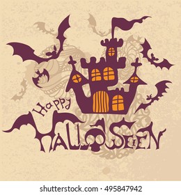 Halloween vector Illustration with haunted house spooky scary isolated on white background