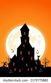 Halloween vector illustration. Halloween holiday vector image. Autumn holiday halloween vector illustration. Spooky abandoned mansion on top of a hill.