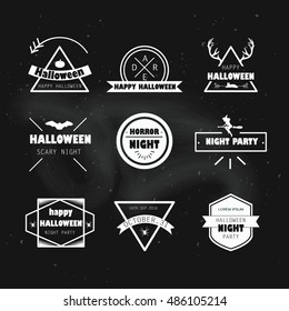 Halloween. Vector illustration. Halloween logo design. Set of Vintage styled design Halloween icons. Logotypes set. Vector outline badges and emblems. Retro hipster style. 