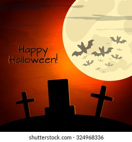 Halloween vector illustration with moon and dark landscape