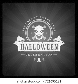 Halloween vector illustration on movie ending screen style background.