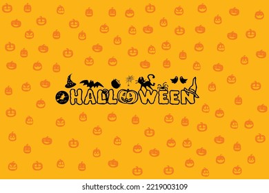 Halloween vector illustration. Party posters, gift wrapping paper. Witch cauldron, spiders web, cat, pumpkin pattern and flying bat. Place for text. Halloween background and pattern.
