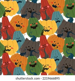 Halloween vector illustration. Pattern with pumpkin. Light background, wallpaper, flat art, cartoon style