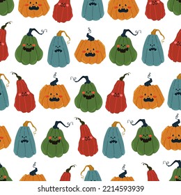 Halloween vector illustration. Pattern with pumpkins. Light background, wallpaper, flat art, cartoon style