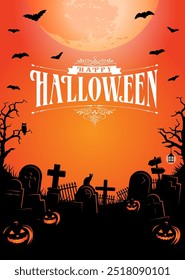 Halloween vector illustration. Poster (flyer) template design (text space) 