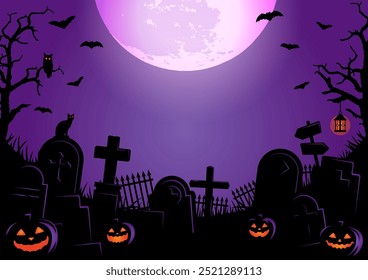 Halloween vector illustration. Poster (flyer) template design (text space) | no logo