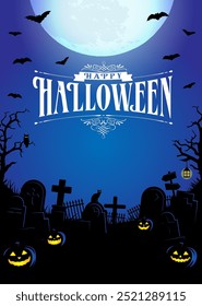 Halloween vector illustration. Poster (flyer) template design (text space) 