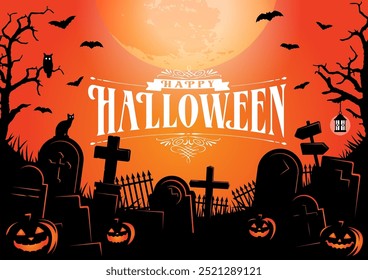 Halloween vector illustration. Poster (flyer) template design (text space) 