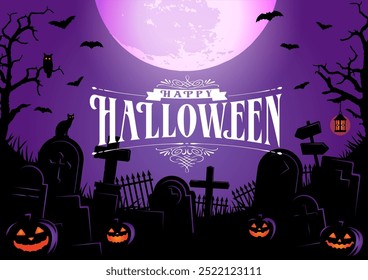 Halloween vector illustration. Poster (flyer) template design (text space) 